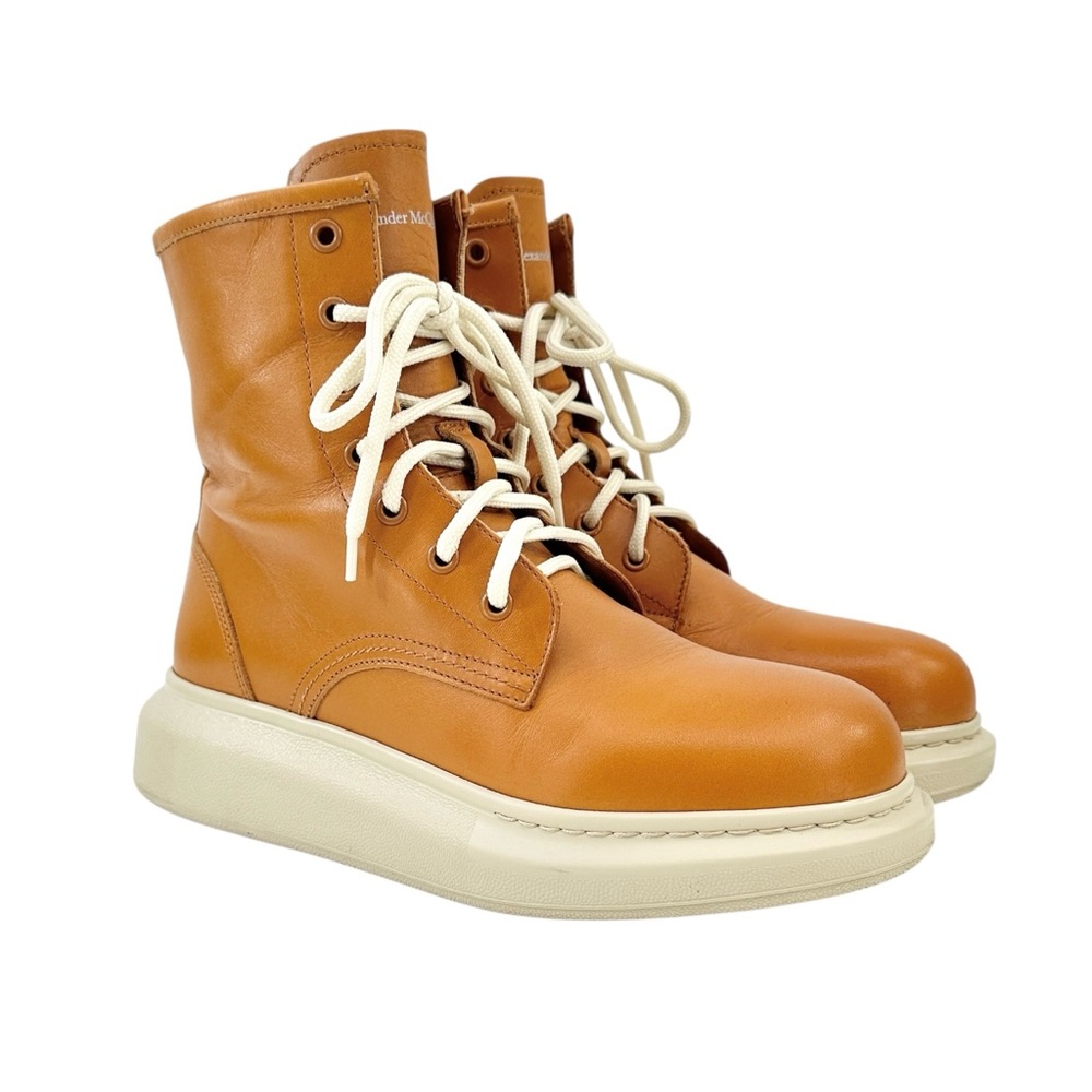Alexander McQueen Tan Brown Laceup Leather Platform Boots sz 38.5E